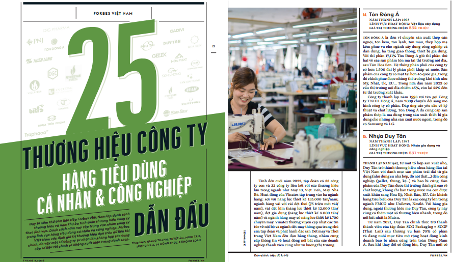 DUY TÂN ĐƯỢC FORBES ĐỊNH GIÁ THƯƠNG HIỆU 31 TRIỆU ĐÔ LA