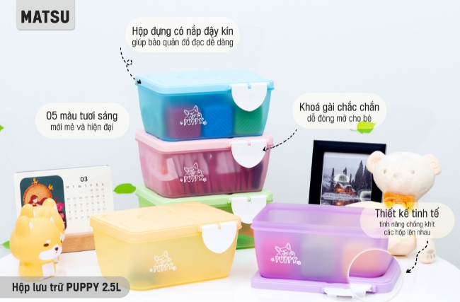 HỘP PUPPY 2.5L MATSU LOCK – NGƯỜI BẠN ĐỒNG HÀNH ĐÁNG YÊU CHO BÉ RÈN LUYỆN TÍNH NGĂN NẮP