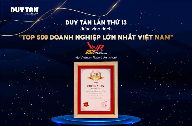 DUY TÂN LẦN THỨ 13 ĐƯỢC VINH DANH "TOP 500 DOANH NGHIỆP LỚN NHẤT VIỆT NAM" - VNR500