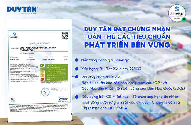 DUY TAN AWARDED CERTIFICATION FOR COMPLIANCE WITH SUSTAINABLE DEVELOPMENT STANDARDS