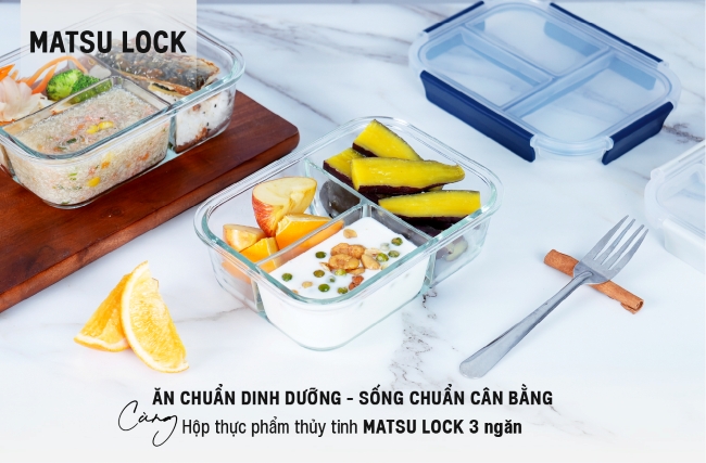 HỘP THỰC PHẨM THỦY TINH 3 NGĂN MATSU LOCK – CHỊU NHIỆT, CHỐNG TRÀN, AN TOÀN CHO MỌI BỮA ĂN