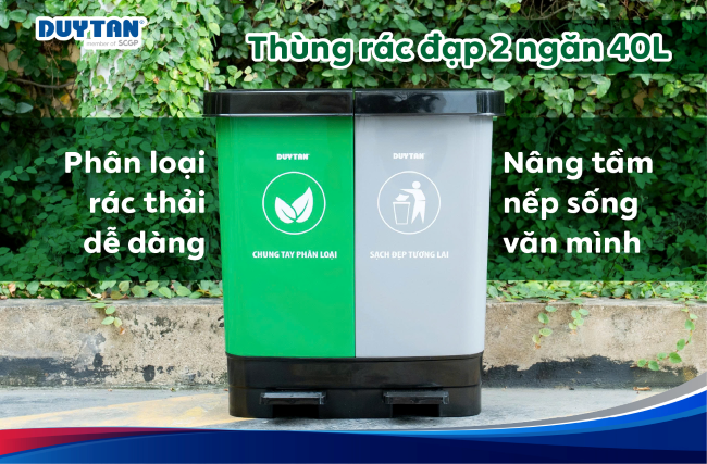 THÙNG RÁC ĐẠP 2 NGĂN 40L DUY TÂN: PHÂN LOẠI RÁC DỄ DÀNG, NÂNG TẦM NẾP SỐNG VĂN MINH